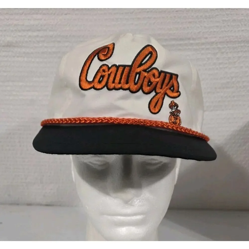 Vtg Oklahoma State Cowboys Script Snapback Cap White Orange Black NCAA Hat Cap